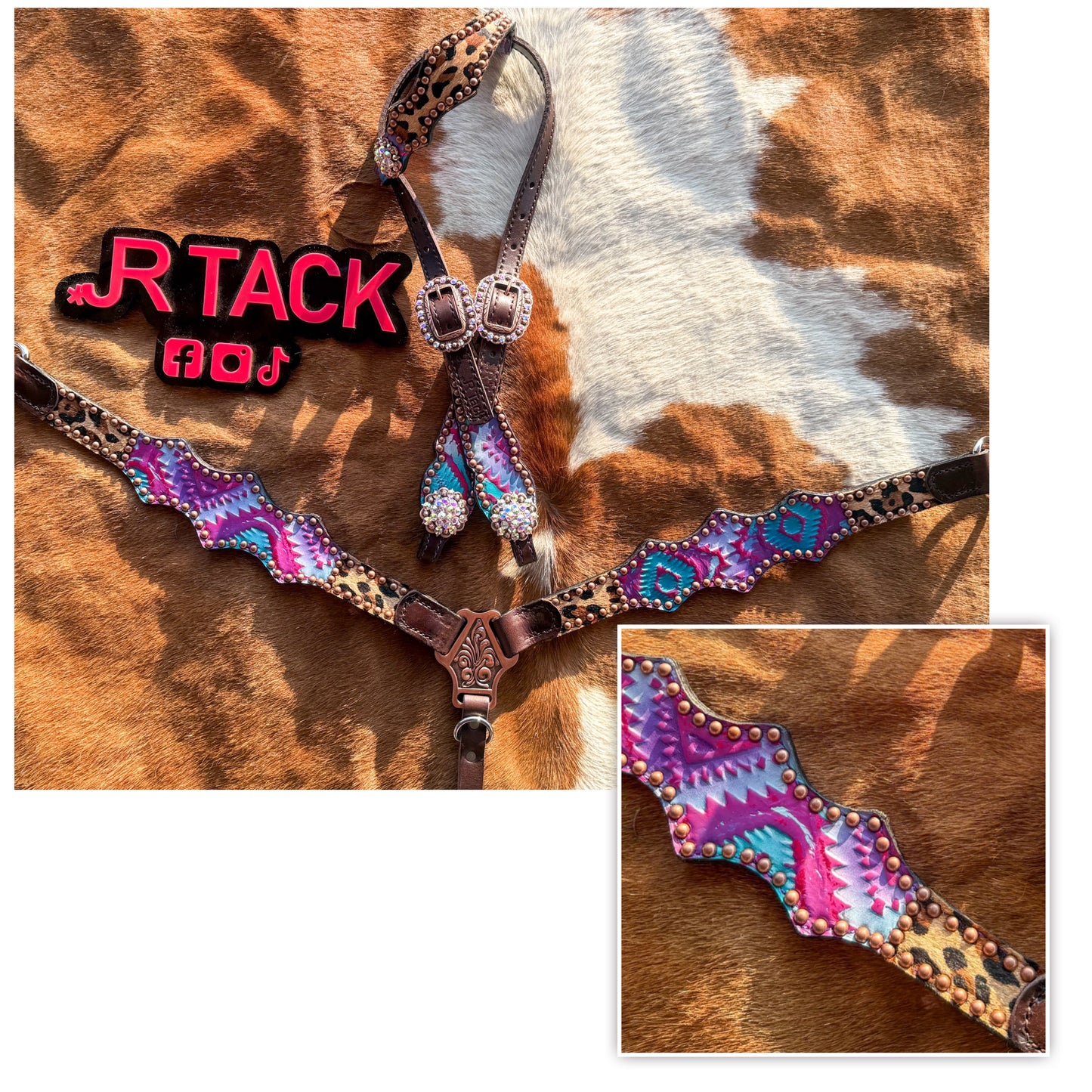 Aztec Cheetah Hair On Hide Economy Line Tack Set
