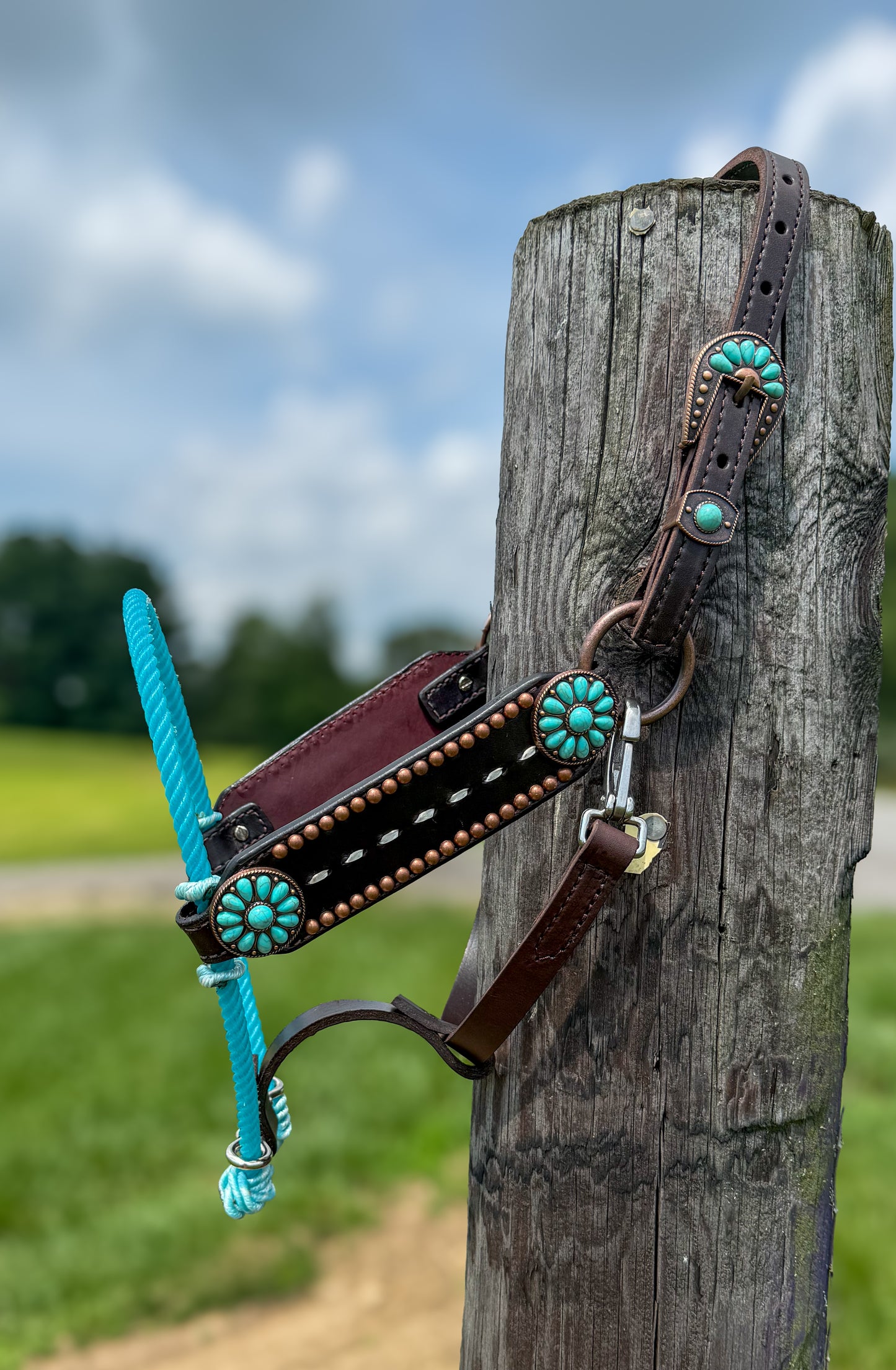 White Buckstitch Copper Spots and Turquoise Halter