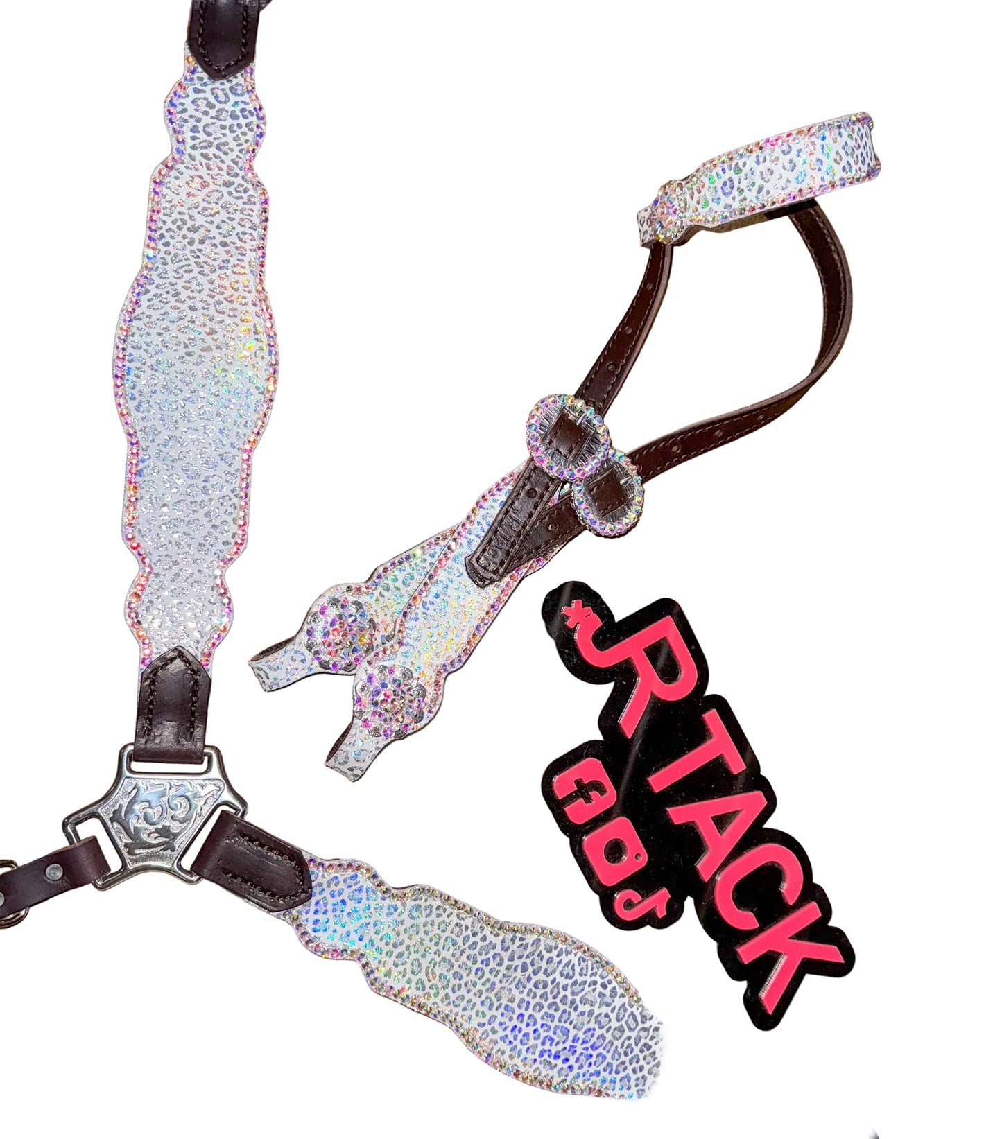 White Hollographic Leopard Economy Tack Set