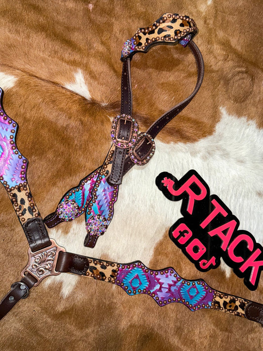 Aztec Cheetah Hair On Hide Economy Line Tack Set