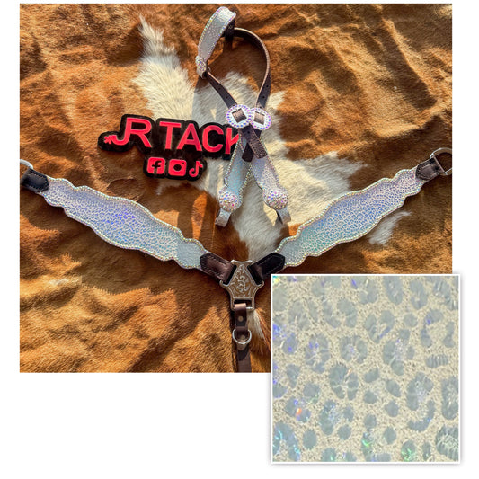 White Hollographic Leopard Economy Tack Set