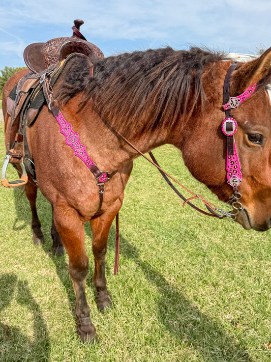 Pink Cheetah Economy Line Tack Set